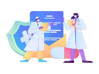 Fototapeta premium Medical characters fighting the epidemic flat vector concept operation hand drawn illustration 