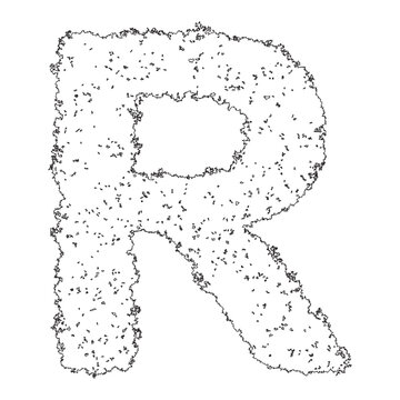 Abstract outline of a large plant or bush resembling letter r on transparency grid.