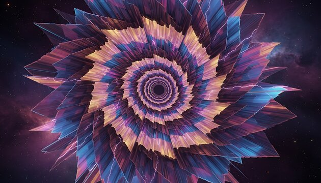 Colorful spiral shape with geometric patterns and vibrant colors