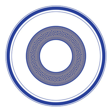 Round blue frame with Greek pattern. Round Greek pattern. Greek meander. Patterns of Greece, ancient Rome. Circle european border. Typical egyptian, assyrian, greek motive. For pottery, tiles, frescoe