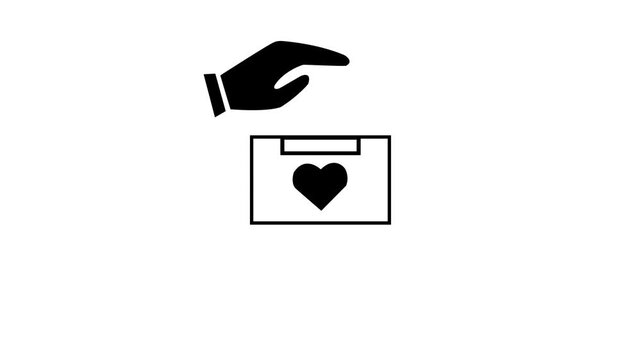 Animated hand putting coin into box white icon. Money donation animation.Financial donation icon animation.