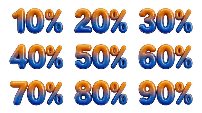 Vector illustration of glossy 3d percent balloon numbers set on a transparent background