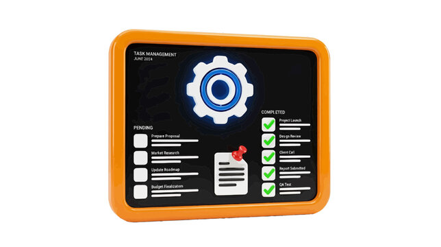 Vector illustration of 3d task management tablet with checklist on a transparent background