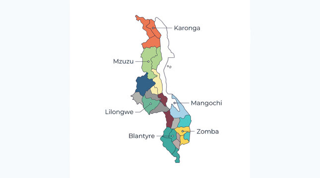 Map of Malawi with Administrative Divisions and Cities
