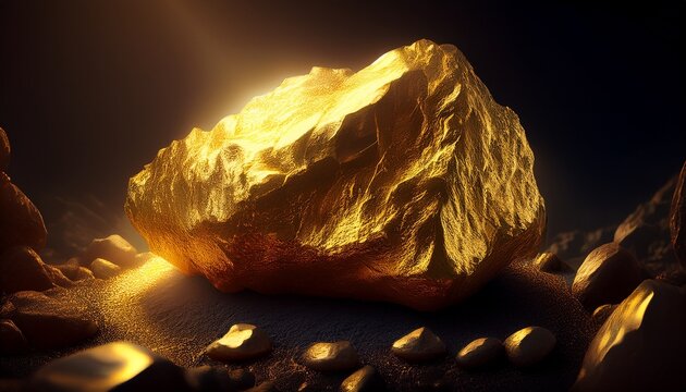 gold nugget large and with a rough rocky look concept of gold mining and prospecting illustrative generative ai
