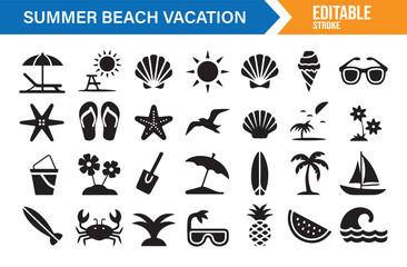 Obraz premium Tropical Vacation Silhouette Icons for UI and Design Projects