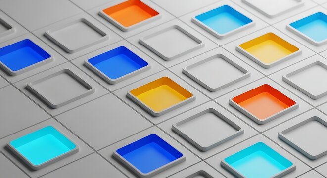 Abstract 3d grid pattern with colorful recessed square tiles