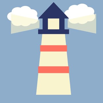 Minimalist lighthouse animation with drifting clouds flat vector illustration creative motion graphic video
