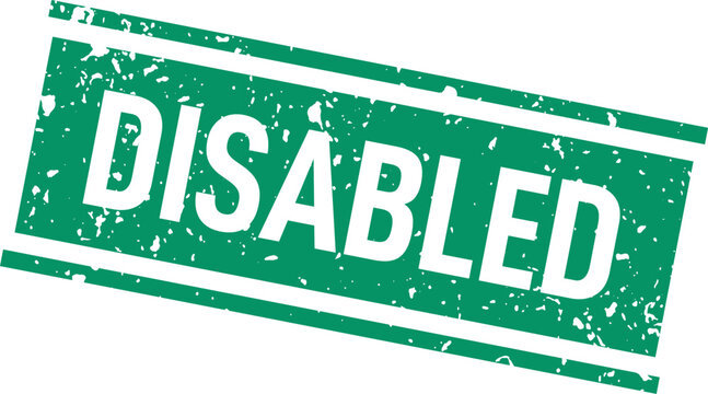 Green 'disabled' stamp grunge texture isolated on white accessibility concept