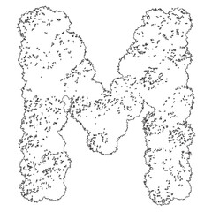 Obraz premium Abstract letter n created from messy chaotic lines and particles on transparent grid.