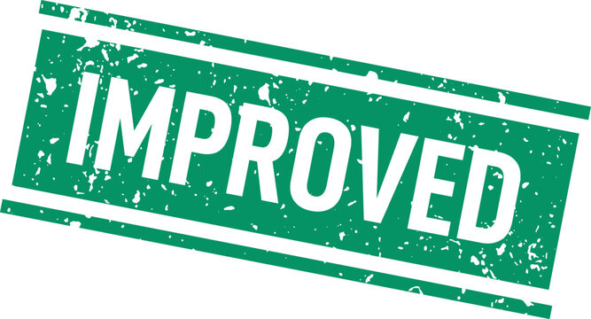 Green 'improved' stamp graphic quality assurance progress and positive feedback symbol