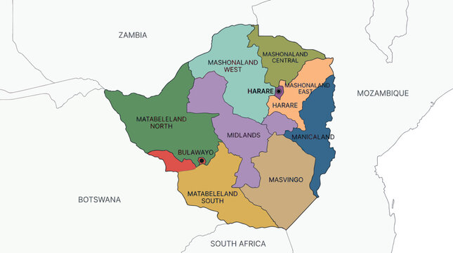 Zimbabwe Provinces Map: Administrative Divisions, Capitals, Borders, Geography