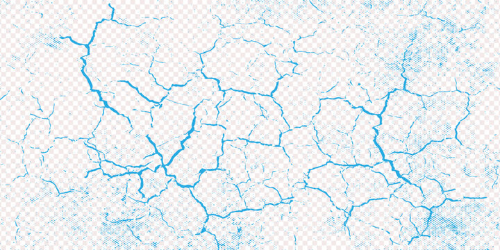 Blue Grunge Ice Cracks and Halftone Texture Vector