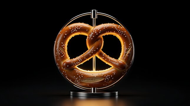 Gourmet Salted Pretzel Displayed on Modern Metal Stand