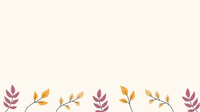 Seamless looping background animation of swinging dry leafy twigs at the bottom with text copy space. Flat style seasonal autumn illustration on cream beige solid color
