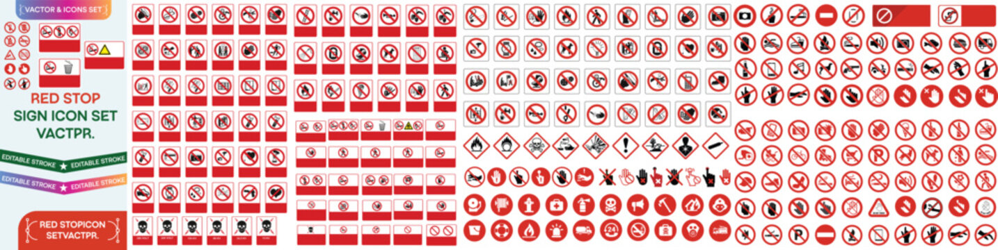 Traffic signs on the red triangle. Big vector collection. Big Realistic Set Of Road Signs And Traffic Lights And Semaphores. Large Vector Collection of Stop Signs, Prohibition Symbols set.