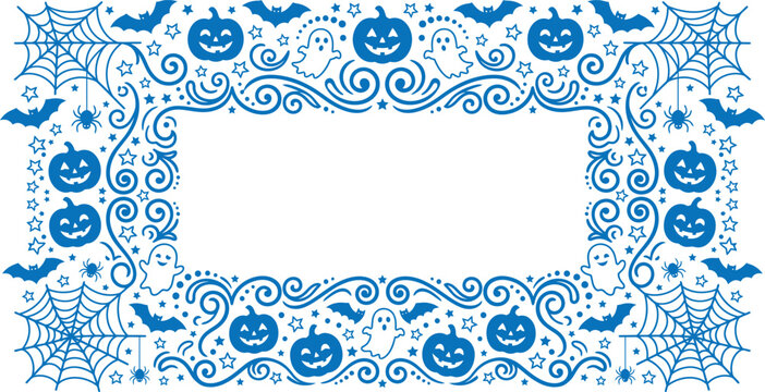 Halloween day frame spooky jack o' lanterns bats spiders web border