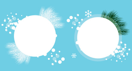 Decorative round frame surrounded by snow and frost elements. Suitable for holiday greetings, photos and seasonal designs. © Ivan Burchak