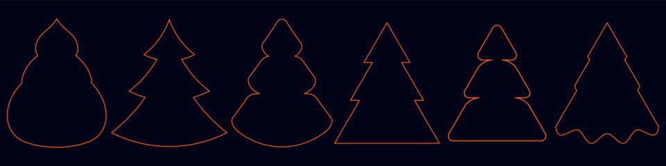 Fototapeta premium Collection of decorative Christmas tree outlines in different styles and silhouettes. Minimal holiday design elements for greeting cards and seasonal graphics.