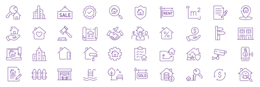 Real estate home property service icons. house icon set, keys icon set, contract icon set