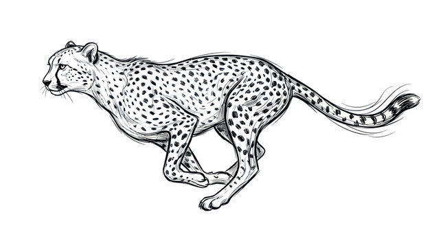 Dynamic Cheetah Running Silhouette, Cheetah Drawing, Wild Animal Motion Sketch