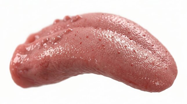 Close up of a human tongue isolated on white background
