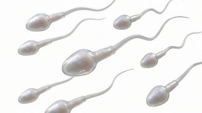 Sperm cells swimming, male reproductive cells, fertilization concept, 3d illustration isolated on white background