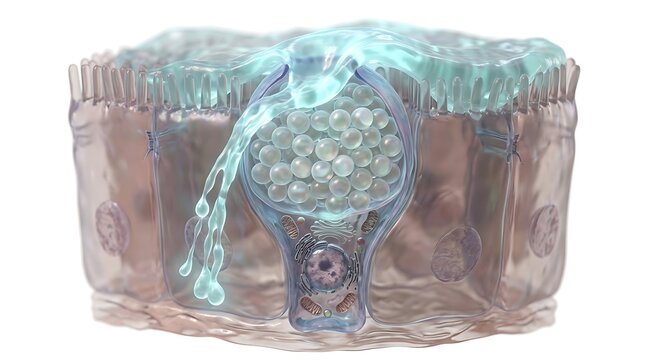 Goblet cell secreting mucus in simple columnar epithelium, 3d illustration isolated on white background