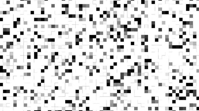 Small monochrome blocks alternating and shifting creating rhythmic abstract motion with clean grid structure and dynamic visual flow
