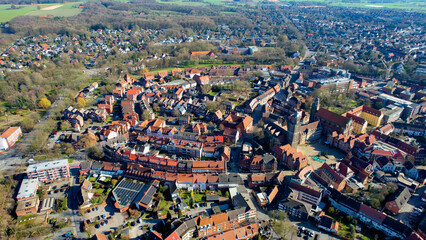 Fototapeta premium Aerial view around the old town of the city Coesfeld in Germany on a sunny late winter day