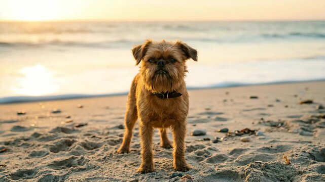 brussels griffon dog at beach close up golden light belgium video