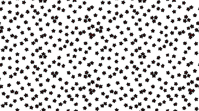 Seamless vector pattern with dense black and red stars scattered randomly on a clean white background for wrapping paper or textile fabric print