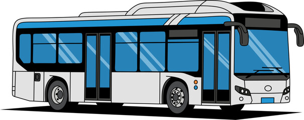 Modern white public city technology bus with blue windows. Suitable for transportation, city lifestyle, urban technology concepts in design projects. © Coepy images