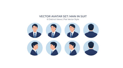 Fototapeta premium Professional Businessman Avatar Set Featuring Diverse Head Angles for Corporate Identity Design