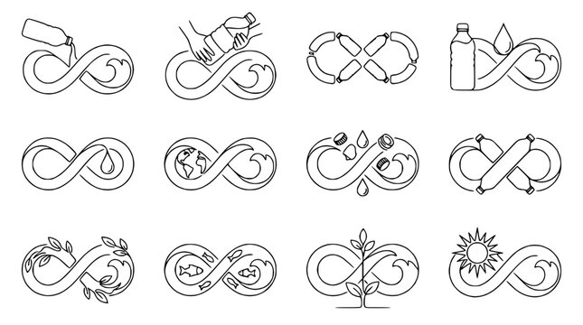Circular Economy Icons: Infinity Loop Symbols for Sustainability, Recycling, and Resources