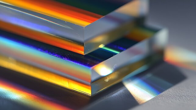Abstract macro shot of optical diffraction gratings with rainbow spectrum.