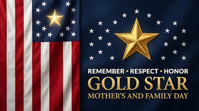 Remember respect honor gold star mothers and family day with american flag and gold star