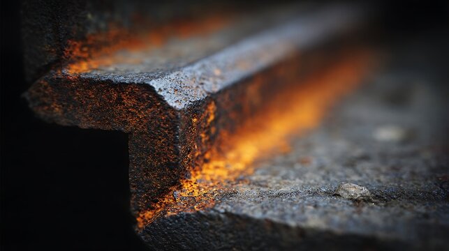 Industrial metal welding process with glowing orange sparks and heat.