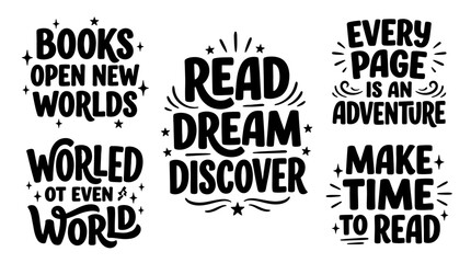 Obraz premium Inspirational reading quotes graphic design encourages literacy and imagination through playful typography