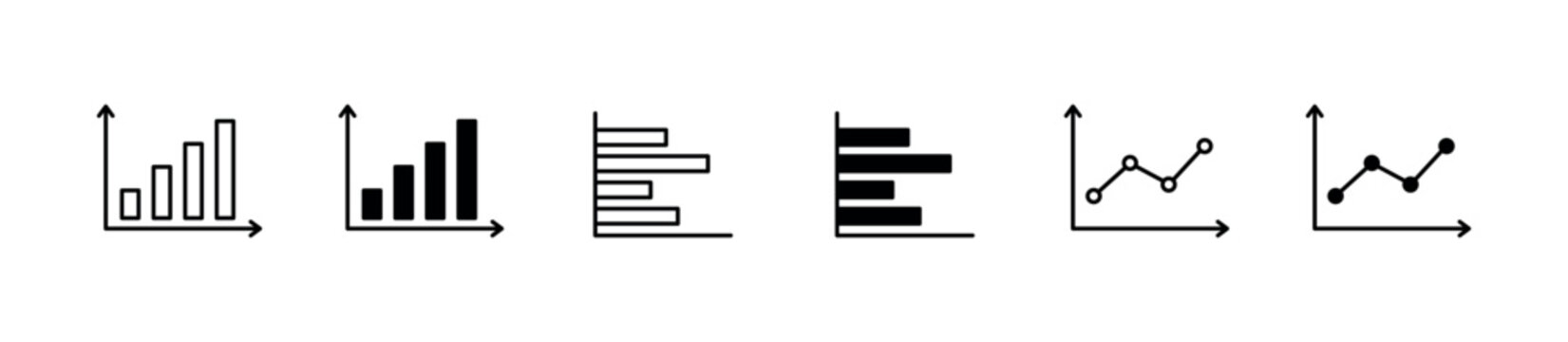 data visualization icon set,  vertical bar graphs, horizontal bar charts, and line graphs , vector illustration , 