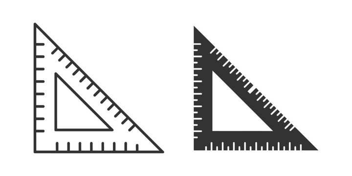 Triangle ruler icon vector pictogram pack featuring set square measuring tools, geometry instruments, and drafting rulers in clean minimalist design for education and technical drawing concepts.