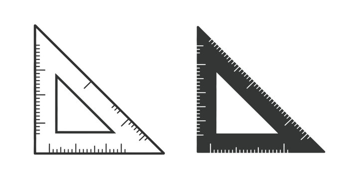 Triangle ruler icon vector pictogram pack featuring set square measuring tools, geometry instruments, and drafting rulers in clean minimalist design for education and technical drawing concepts.