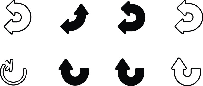 Turn arrow corner icon vector showing curved navigation direction symbol, representing back, return, rotate, and directional movement in a clean modern minimalist style.