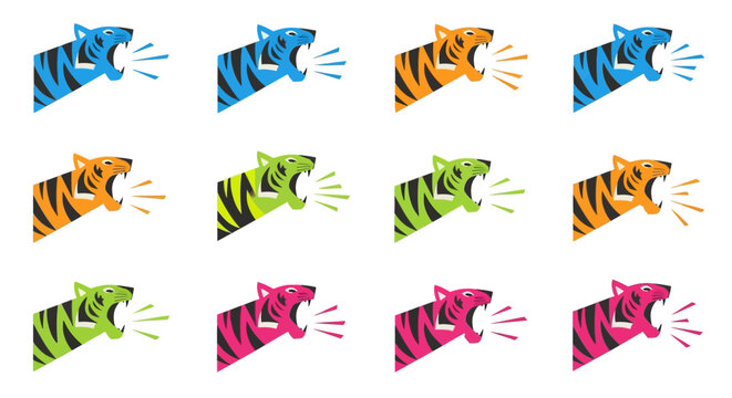 Roaring Tiger Heads Vector Icon Set in Multiple Colors