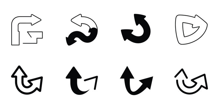 Turn arrow corner icon vector showing curved navigation direction symbol, representing back, return, rotate, and directional movement in a clean modern minimalist style.