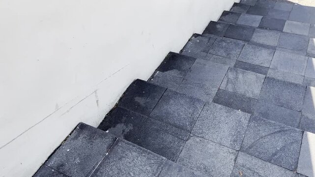 High Angle View of Outdoor Concrete Stairs with Stone Texture