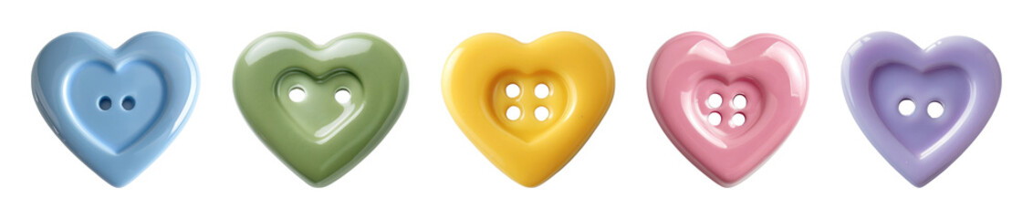 Fototapeta premium PNG Colorful heart-shaped sewing buttons on transparent background