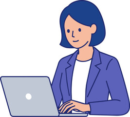 Young female professional doing desk work and data analysis on a laptop in flat vector illustration style © Alamin