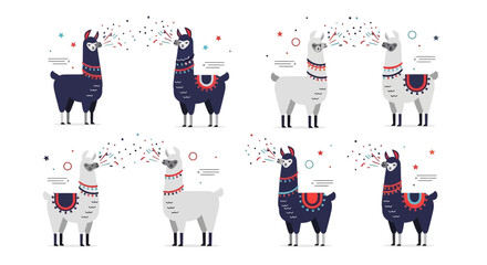 Festive Llama Character Illustration Set © Bagaskara