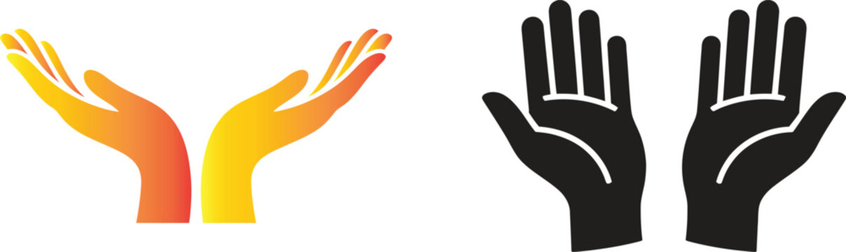 Pair of open human hands vector illustration showing reaching gesture for support.